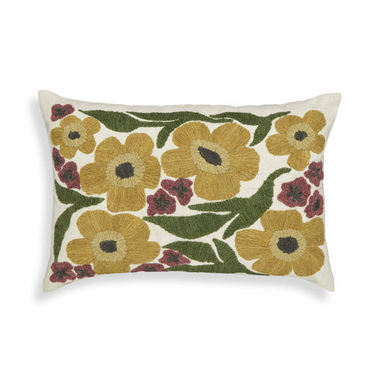 Blossom - Embroidered Daisy Wool Accent Cushion - Multi